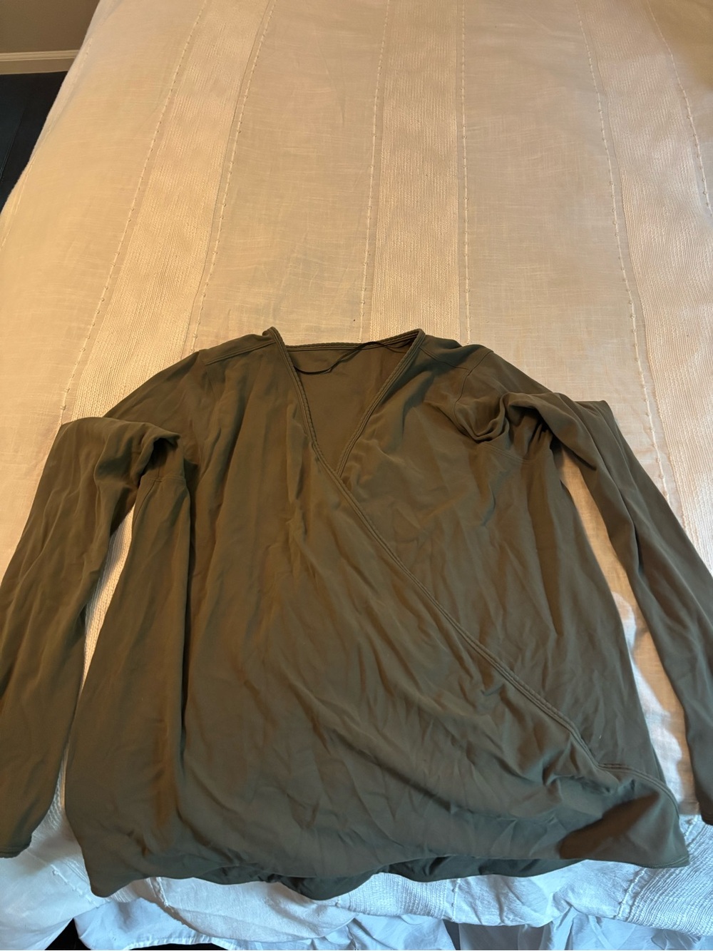 lululemon athletica women’s Long-Sleeve Wrap V-Neck layering piece in Olive